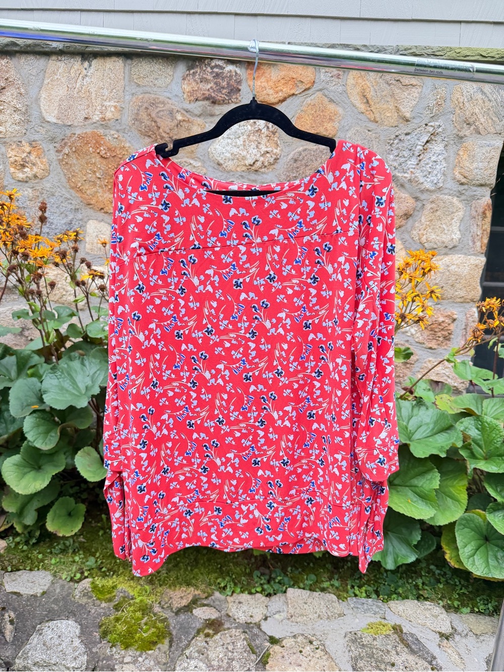 The Limited Coral Red Floral Scoop-Neck Blouse